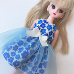 リカちゃん 服 ワンピース 青 小花 チュール