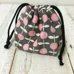 《再販》ミニ巾着 北欧花柄グレー