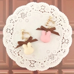 《B級品》チョコレートうさぎマカロン×リボンのイヤリング/ピアス両耳♡