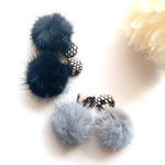 NEW! ミンクファー & パイソン カボション ブラック グレー 秋冬 大人可愛い / ピアス ♡ イヤリング 上品 甘辛