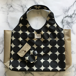 再販★ナイロンエコバッグ クラウンドッ ト(ブラック×ベージュ )Lサイズ