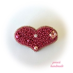 ビーズ刺繍ブローチ heart(濃いピンク)