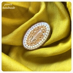 ビーズ刺繍ブローチ Oval(yellow beige)