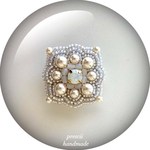 ビーズ刺繍ブローチ White Crystal