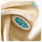 ビーズ刺繍ブローチ Oval(blue)