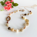 ◇カジュアルロングネックレス*白×ブラウン*