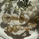 淡水パールとお花の鉱石ヘアバレッタ