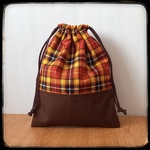 イエローチェックの巾着