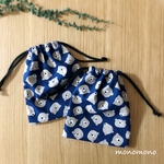 new!紐が選べる【くまのかお・紺】マチあり巾着