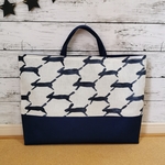 run run run ホワイト×ネイビー ミナペルホネン◆レッスンバッグ トートバッグ