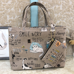 母の日セット♡ネコ柄(グレー)ミニトートバッグ&コインケースの2点セット /お出かけバック/ミニトート/ペットボトルも入るトートバック