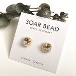 ビーズ刺繍スワロフスキーとパールのブラウンピアス/イヤリング