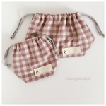 【1セット限定!】お弁当袋&コップ袋 □お名前タグ付き♪(ナチュラルチェック)