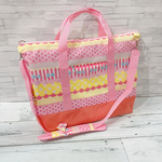 ナイロン素材のレッスンバッグ☆ゆめかわ柄♪イエロー&ピンク、サーモンピンク系