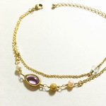 アメジスト & 淡水パール 二連ブレスレット