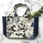 再販★新柄 ナイロンエコバッグ 北欧風 花柄(ホワイト× ネイビー) Lサイズ