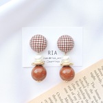 ♢グレンチェック×ブラウンピアス/イヤリング♢ 大ぶり/グレンチェック/ブラウン/パール/ゴールド/大人