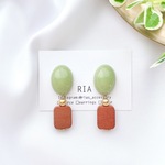 ♢green×woodピアス/イヤリング♢ 小さめ/グリーン/ウッド/くすみ/緑/木/茶/大人
