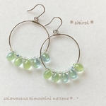 アクアマリンビーズのフープピアス(イヤリング)♫