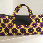 横長トートバック★鮮やかなイエロー&バンジー柄×皮フラップ✳︎aomayu