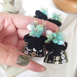 【New!!】刺繍リボン×つぶつぶミントカラーのピアス /イヤリング