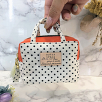 ミニミニボストンバッグ/ドット柄×オレンジ)/ミニポーチ/ライナーポーチ/ナプキンポーチ/バッグチャーム/スマートキーケース/エコバッグ入れ/リップポーチ/マスク入れ/リップケース/ボストンバッグ