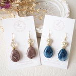 ドイツ製花柄ビーズ × マーブルピアス / イヤリング