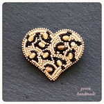 ビーズ刺繍ブローチ Leopard Heart