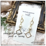 スクエアゴールドとコットンパールのピアス❁︎