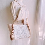 フリルが引き立つ くすみカラーのトートバッグ〜サイドフリルトート〜【マシコット×フローティングフローラ】リバティプリント×8号帆布 【受注制作】