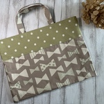 送料無料…入園入学に…レッスンバッグ。リボン×ドット ブラウンくすみカラー