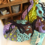 カラフルブルー系ドットの巾着3点&ポケットティッシュカバー お弁当コップ 送料込!