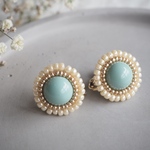 ビーズフラワー イヤリング・ピアス ミントグリーン