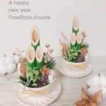 【riri様専用ページ】お正月飾り.和モダン.ミニ門松アレンジメント.四つ葉【アロマストーン付】