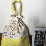 パステルリボン×レモン 体操服 お着替え袋 持ち手付き巾着タイプ