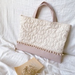 レッスンバッグ シューズケース ステッチくまちゃん(アイボリー)