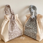 縦ライン*巾着バッグ《ブラウン》