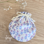 チューリップ柄🌷丸い巾着《ホワイト×パープル》