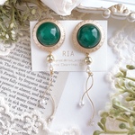 ♢green buttonpearlcharmピアス/イヤリング♢ サージカルステンレス/シリコンカバー