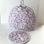 ティーコゼー&ポットマット(パープル小花柄)