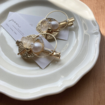 天然石付き ヘアクリップ(ゴールド/フープ/ヘアアクセサリー)