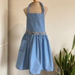 着脱簡単🌸シンプル可愛い:*子供ギャザーエプロン&三角巾。.:*☆M(130〜150)サイズ☆