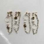 フープ(ピアス/イヤリング/ゴールド/クリア/淡水パール/アシンメトリー)