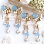 ♢ブルービジュー&パールbluebijou pearlcharmピアス/イヤリング♢ 【2wayにオプションで変更可能】サージカルステンレス/シリコンカバー