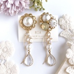 ♢お花ボタン×ビジュー×クリflowerbutton×bijouclearピアス/イヤリング♢ 【2wayにオプションで変更可能】 ボタンアクセサリー