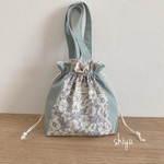 【送料無料】ミントカラー×花柄*巾着バッグ トートバッグ 巾着トート