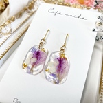 ハンドメイド*レジン 自家製ドライフラワー ピアス ラベンダー アナベル 紫陽花 イヤリング ノンホールピアス サージカルステンレス 金属アレルギー対応 プレゼント