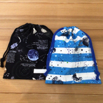 【sale】巾着2個セット 25×20センチ 宇宙⭐️ブラック&ブルー(裏地なし) 給食袋など