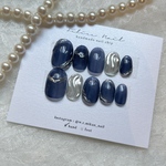 𝓝𝓸.2 青シルバーネイル ミラーネイル 大人ニュアンスハンドメイドネイルチップ