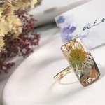 素朴なお花とマスタードのドライフラワー リング/約11号 フリー/ゴールド